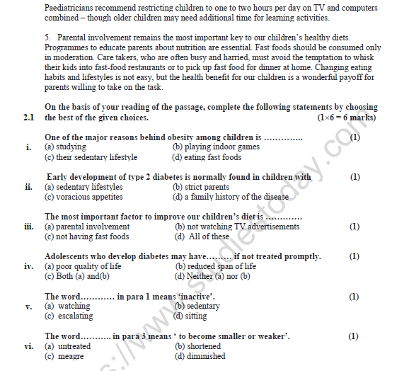 CBSE Class 11 English Question Paper Set W Solved